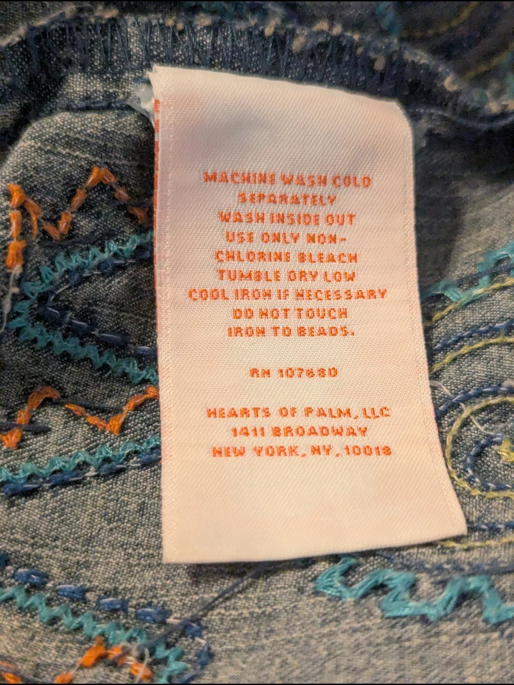 90s Hearts Of Palm Embroidered Beaded Blue Brushed Denim Jean Jacket Women's 18 - Picture 12 of 12
